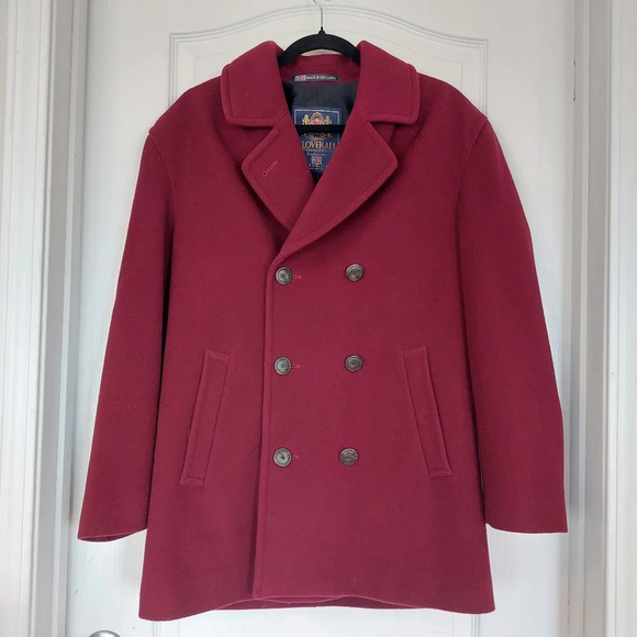 Gloverall Double Breasted Burgundy Wool Blend Coat Size 10 - Picture 1 of 9